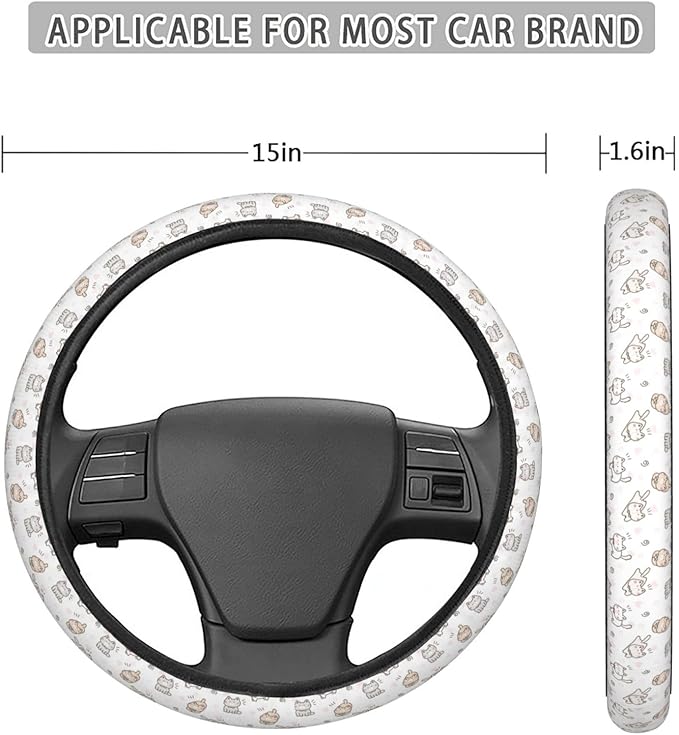 Dujiea Cute Cartoon Cat Elastic Stretch Steering Wheel Cover- Anti-Slip and Durable Car Steering Wheel Accessories for Women Men, 15 Inch Universal Fit Car, Truck, SUV