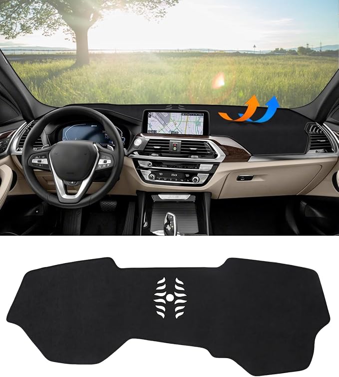 BIBLOZ Dash Cover for BMW X3 2018-2024 & BWM X4 2019-2025 Accessories Black Flannel Dashboard Cover Mat Car Dashboard UV Sun Protection(No HUD)