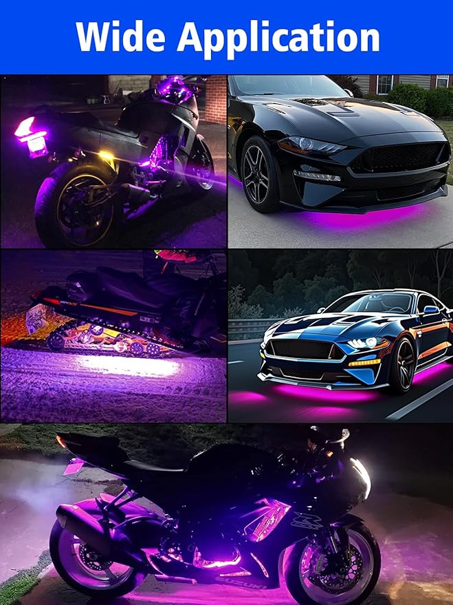 YM E-Bright 4Pcs Led Strip Lights for Car, 12inch Waterproof IP68 Car Underglow Strip Lights Decoration 18SMD 12V Led Interior Exterior Lights Strip for Cars Motorcycles Truck Golf Cart Boat - Pink