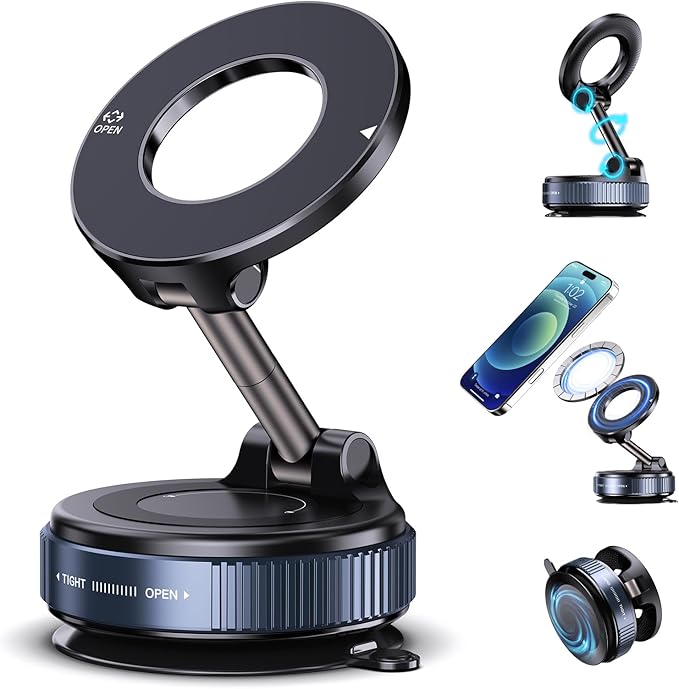 Vacuum Magnetic Phone Holder, Compatible with Magsafe iPhone and All Smartphones, Car/Gym/Kitchen/Mirror/Smooth Surface, Vacuum Suction Phone Mount