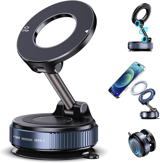 Vacuum Magnetic Phone Holder, Compatible with Magsafe iPhone and All Smartphones, Car/Gym/Kitchen/Mirror/Smooth Surface, Vacuum Suction Phone Mount