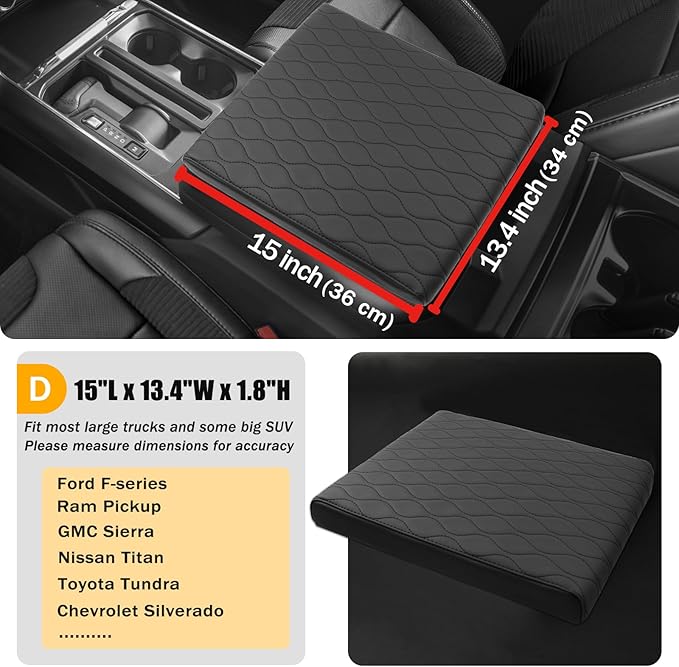 Truck Center Console Cover/pad PU Leather,Universal Large Armrest mat, Adjust Driving Posture Cushion,Protector Box,Keep Driving Safety,f150 Sierra Titan silverdo Tundra