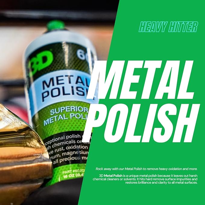 3D Metal Polish – Heavy Duty Car Metal Polish for Aluminum, Chrome, Brass, Copper, Silver – Removes Oxidation, Tarnish & Stains – 16oz – Made in USA