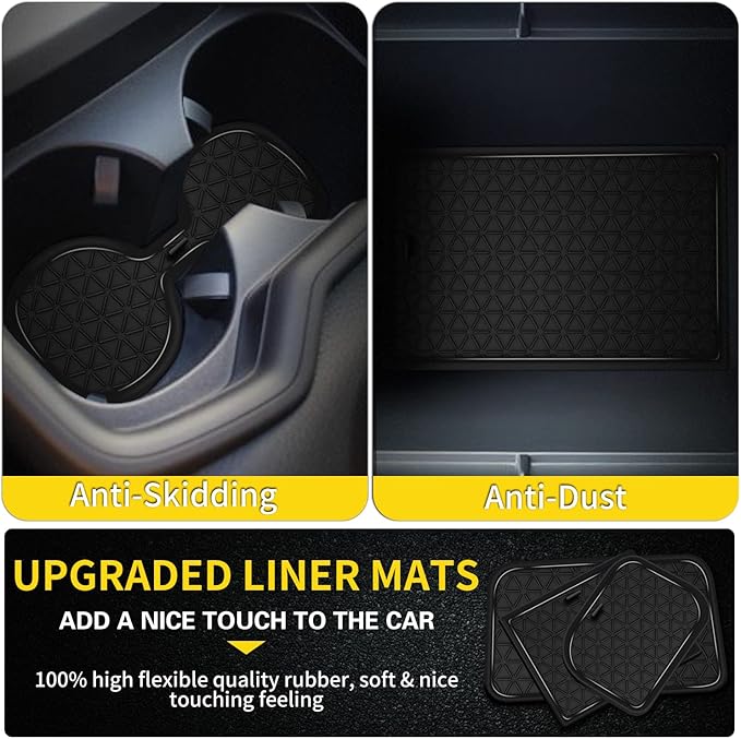 Premium Liner Mat Accessories Compatible with Toyota RAV4 2019-2024 and 2021-2024 RAV4 Prime, Custom Fit Cup Holder, Door Pocket and Center Console Inserts (Black Trim, 14-PCS)