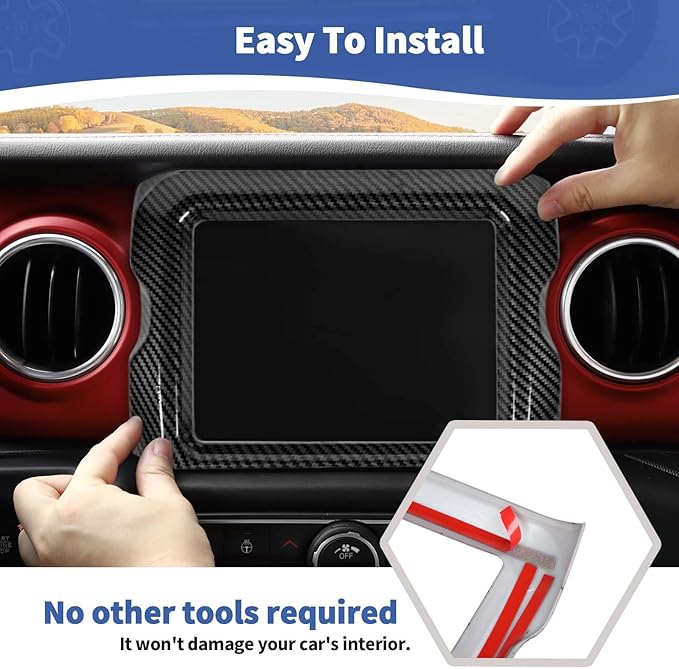 RT-TCZ for Jeep JL Center Console Radio Display Panel Trim Cover for Jeep Wrangler JL JLU Gladiator JT 2018-2023 Black Carbon Fiber Interior Accessories 8.4 inch