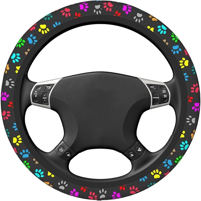 Dog Paw Steering Wheel Cover for Women Men, 15 Inches Colorful Animal Paws Neoprene Anti-Slip Cute Universal Car Steering Wheel Grip Wrap Car Accessories Protective Case Cover for Vehicle Truck SUV