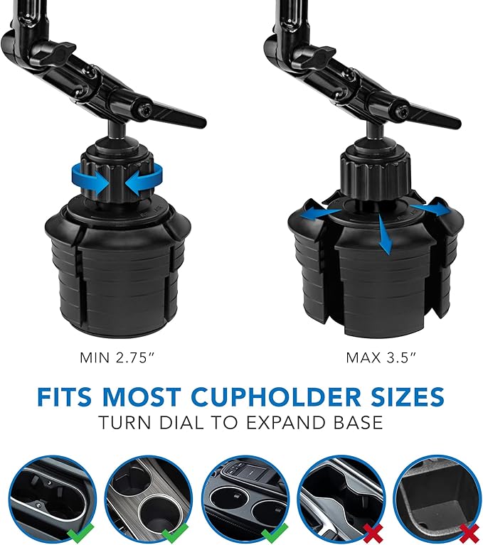 Mount-It! Premium Cup Holder Tablet Mount Fits Vehicle Cupholders 2.75"–3.5" in Diameter, Adjustable Tray for 7"–11" Tablets, Heavy-Duty Aluminum Arm, Full Motion Swivel & Secure Lock Cars Trucks SUVs