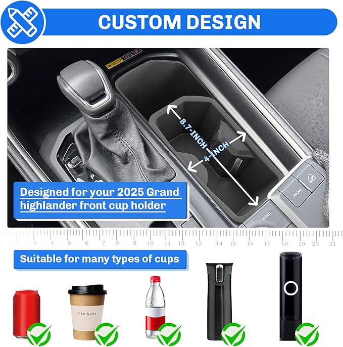 SXCY 2PCS for 2024 2025 2026 Toyota Grand Highlander Accessories Cup Holder Insert Silicone Cup Holder Limiter for 2026 Toyota Grand Highlander Drink Holder Adapter Non-Slip Drink Stopper Stabilizer