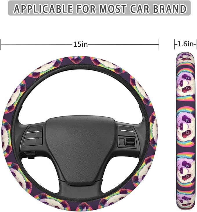 Rainbow Panda Steering Wheel Covers Anti-Slip Elasticity Car Accessories Steering Wheel Protector Universal 15 Inch for Cars SUV Vehicle Truck
