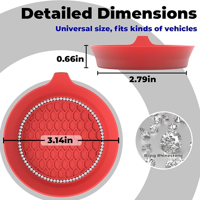 4 PCS Car Cup Coasters, Universal Cup Holder Coaster for Car Accessories, Bling CupHolders Insert for Women Non-Slip Silicone Car Cup Holder Coasters
