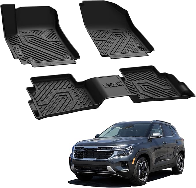 LASFIT Floor Mats for Kia Seltos 2026 2025 2024 2023 2022 2021, All Weather TPE Custom Fit Floor Liners 1st & 2nd Row Car Mats Accessoires for Kia Seltos 2021-2026, Black