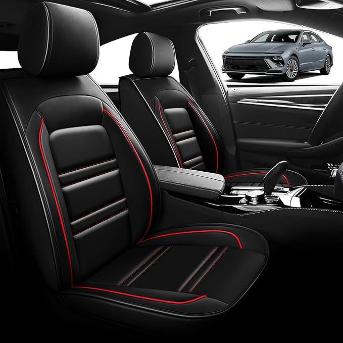 Seat Cover for Hyundai Car Sonata 2002-2025 | Car Seat Covers Front Seats, Waterproof Seat Protectors, Automotive Front Seat Covers (Front Seat, Black&Red Line)
