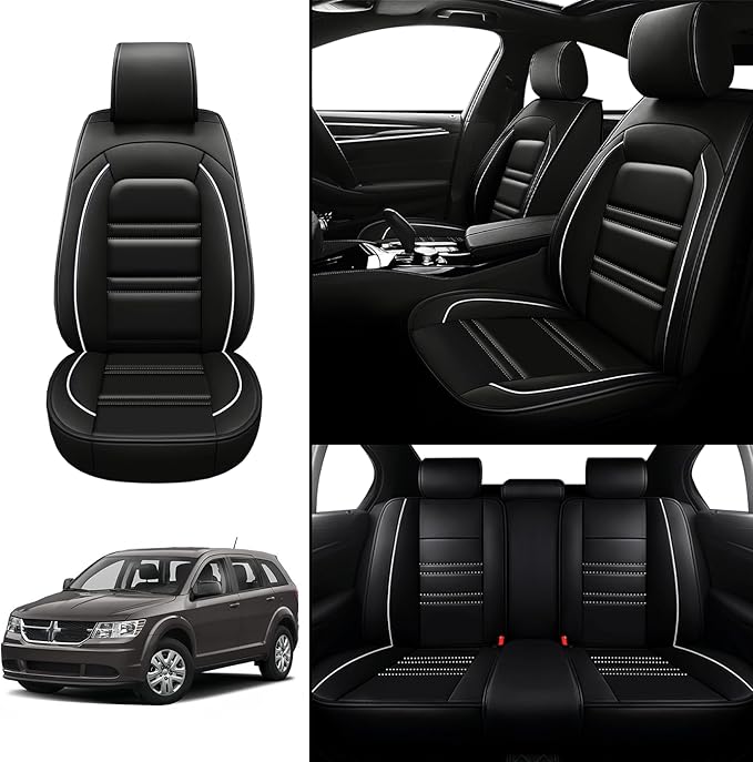 Seat Covers for Dodge Journey 2009-2020 | 5-Seats Leather Seat Covers, Easy to Install Automotive Seat Covers Full Set (Full Set, Black&White Line)