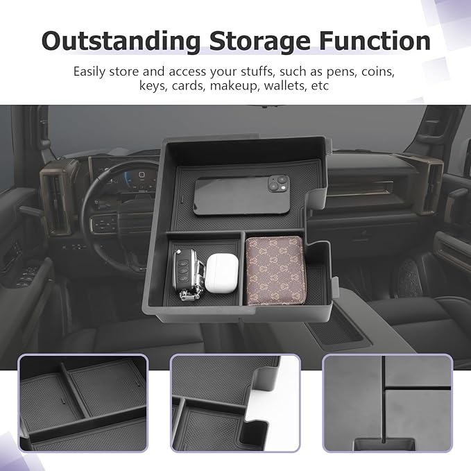 LUWU Center Console Organizer Compatible with 2022 2023 2024 2025 2026 GMC Hummer EV Accessories 2025 2026 Hummer EV Center Console Organizer Armrest Storage Box Armrest Organizer Insert Tray (Black)