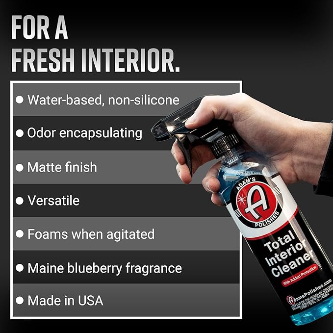 Adam's Polishes Total Interior Cleaner & Protectant, Quick Detailer & SiO2 Protection, Ceramic Infused, Anti-Static, OEM Finish, For Leather, Vinyl, Plastics, Glass & More