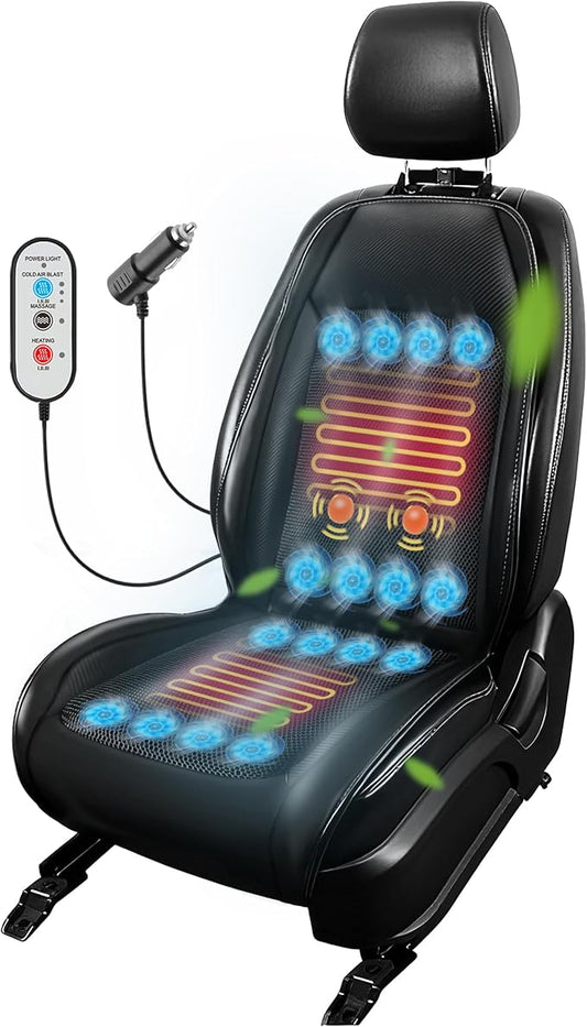 Summer Cooling Seat Cover for Car Front Seat Massage Hot Cooling Car Seat Cushion Ventilated Seat Cover Winter Car Seat Cooling Pad 12V 16 Fans Seat Cooler Pad (Black)