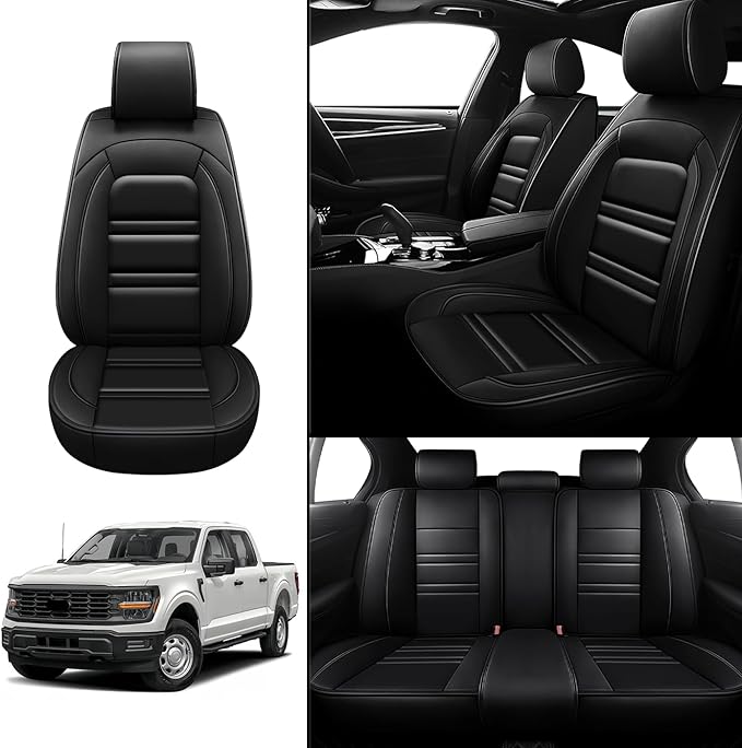Seat Covers for Ford f150 2003-2025 | 5-Seats Leather Seat Covers, Easy to Install Automotive Seat Covers Full Set (Full Set, Black)