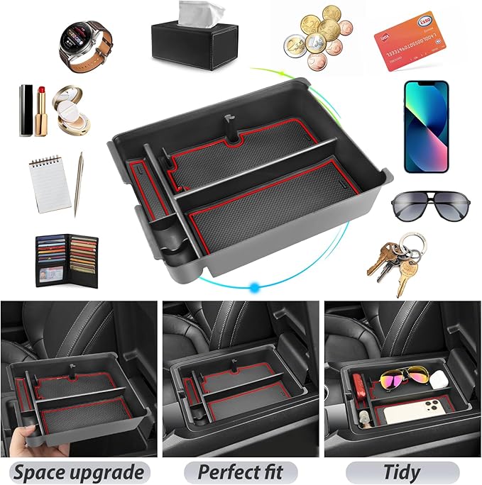 SKTU for 2023 2024 2025 Honda Pilot Center Console Organizer 2023-2025 Pilot/ 2024-2026 Passport Armrest Tray 2025 2026 Passport Console Tray 2024 2025 Pilot Accessories with Sunglasses Holder (Red)