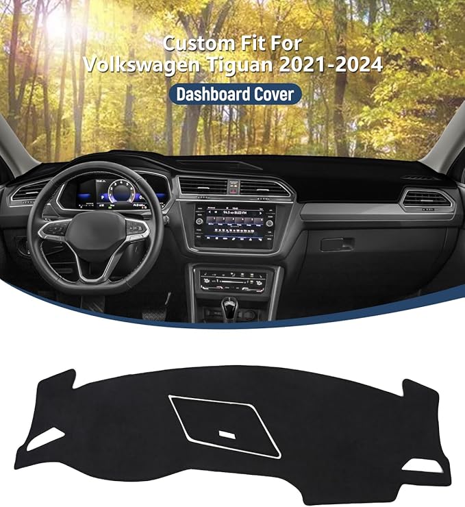 BIBLOZ Dash Cover for Volkswagen Tiguan 2018-2024 Accessories Black Flannel Dashboard Cover Mat Car Dashboard UV Sun Protection(Not for 2025+)