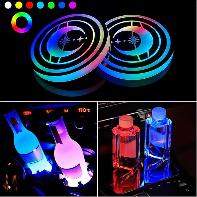 2PCS LED Cup Holder Lights for Car,7 Colors Changing USB Charging Cup Holder Insert Coasters,LED Car Coasters,Luminescent Cup Pad Interior Atmosphere Lamp Decoration Light