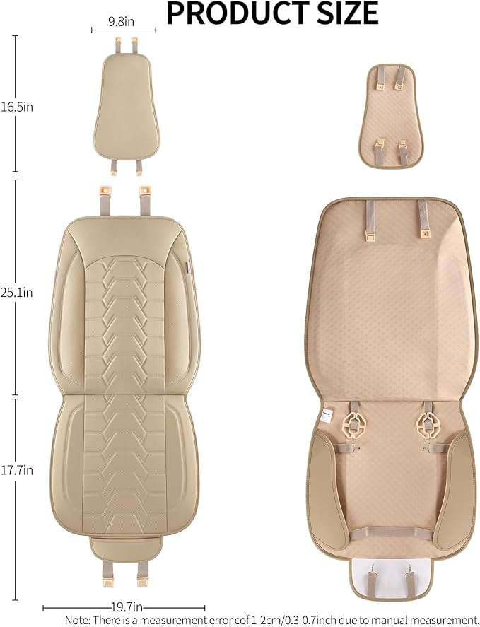 Leather car Seat Covers Breathable Car Seat Protector Front seat Covers Universal Fit for 95% Car Truck SUV Van Vehicles （Beige，2PCS）