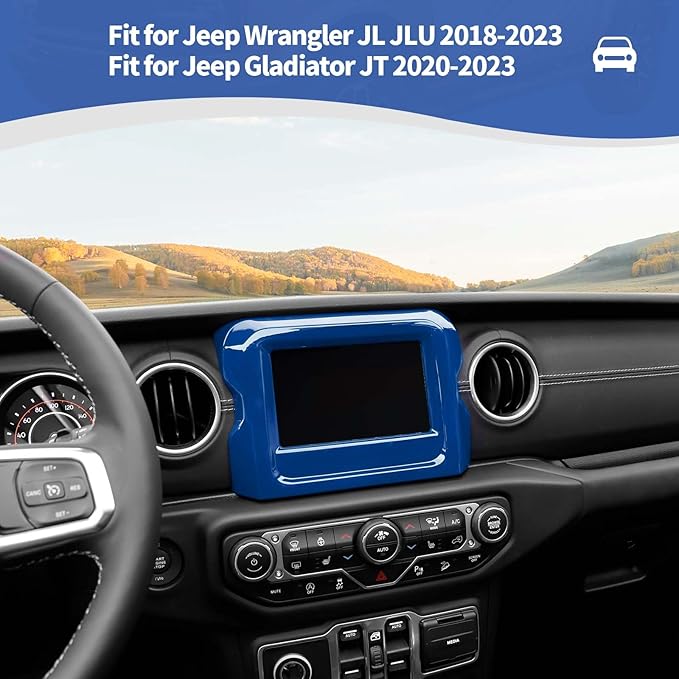 RT-TCZ for Jeep JL Center Console Radio Display Panel Trim Cover for Jeep Wrangler JL JLU Gladiator JT 2018-2023 Blue Interior Accessories 7 inch
