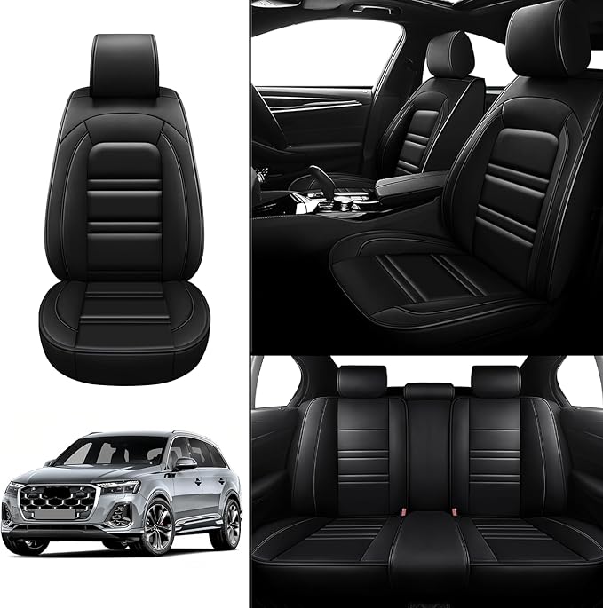 Seat Covers for Audi q7 2017-2025 | 5-Seats Leather Seat Covers, Easy to Install Automotive Seat Covers Full Set (Full Set, Black)
