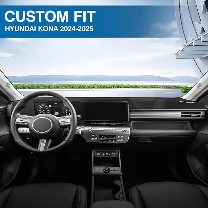 KUST Car Dash Cover for Hyundai Kona 2024 2025 2026 Polyester Dashboard Cover Non-Slip Interior Accessories for Hyundai Kona Custom Fit Dash Mat Sunshade Windshield No Glare Black