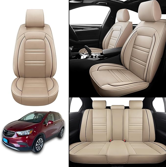 Seat Covers for Buick Encore 2013-2022 | 5-Seats Leather Seat Covers, Easy to Install Automotive Seat Covers Full Set (Full Set, Beige)