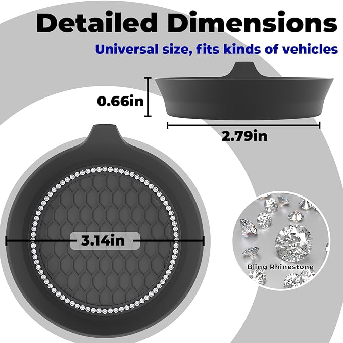 4 PCS Car Cup Coasters, Universal Cup Holder Coaster for Car Accessories, Bling CupHolders Insert for Women Non-Slip Silicone Car Cup Holder Coasters