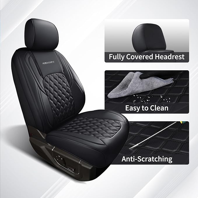 Huidasource Silverado Seat Covers Front & Rear Fit for Chevy Silverado GMC Sierra Pickup 1500 2014-2018, 2500HD 3500HD 2015-2019 Crew Double Extended Cab Leather Seat Cushion Cover (Full Set/Black)