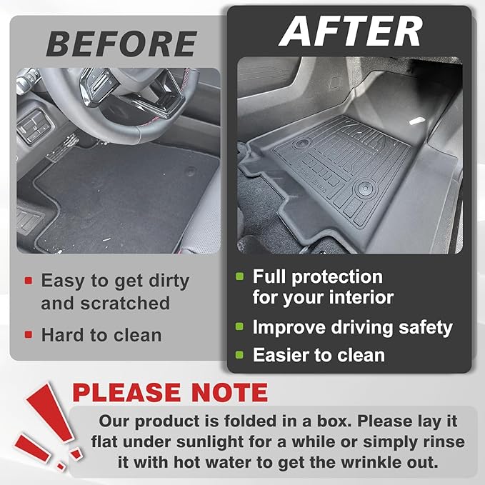 TripleAliners Floor Mats All Weather Liners for 2024 2025 Chevy Silverado EV RST/GMC Sierra EV Denali (Not for WT/LT) Accessories 1st & 2nd Row Full Set TPE Heavy Duty Custom Fit Floor Liners