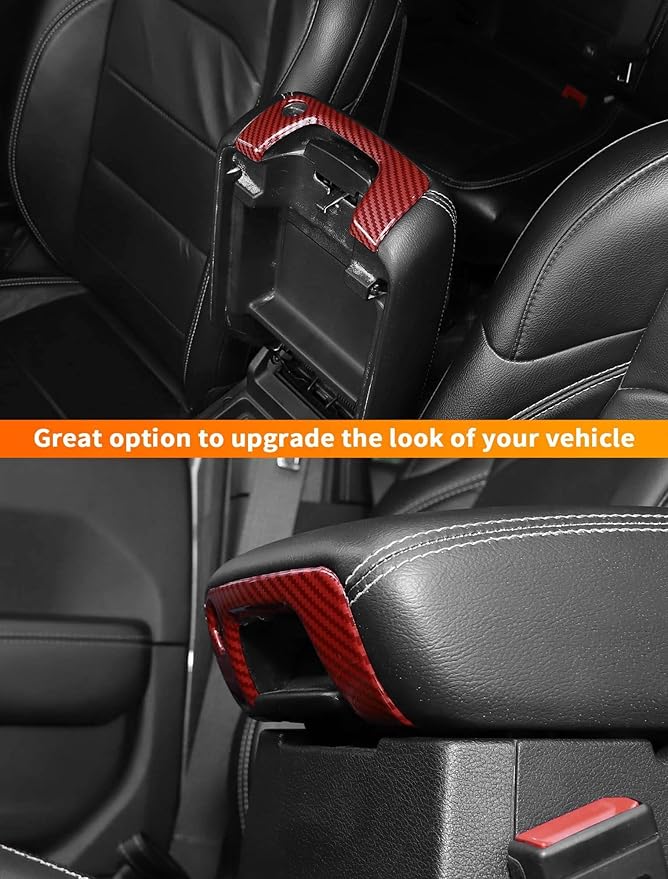 Savadicar Red Carbon Fiber Interior Accessories - Armrest Switch Bezel Trim Cover for 2018-Present Jeep Wrangler JL JLU 4XE & Gladiator JT - Premium Texture Interior Decor Upgrade Option, 1-Piece
