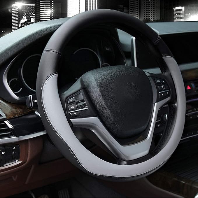 Valleycomfy Microfiber Leather Steering Wheel Cover Large-Size for F150 F250 F350 Ram 4Runner Tacoma Tundra Range Rover Model S X with 15 1/2 inches-16 inches Outer Diameter-Gray