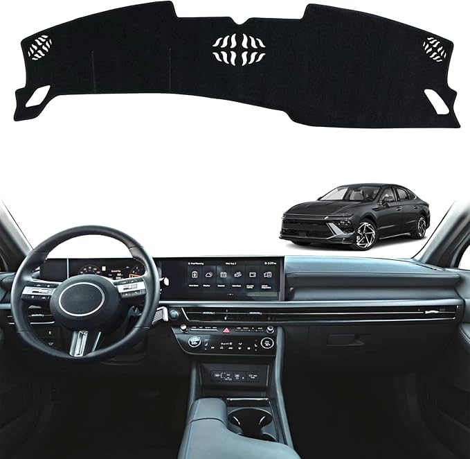 Non-Slip Dash Cover Dashboard Cover Mat Custom Fit Center Console Cover Sunshield Protector Pad Compatible with for Hyundai Sonata 2024 2025 Accessories Pad (Without HUD) (Black Trim)