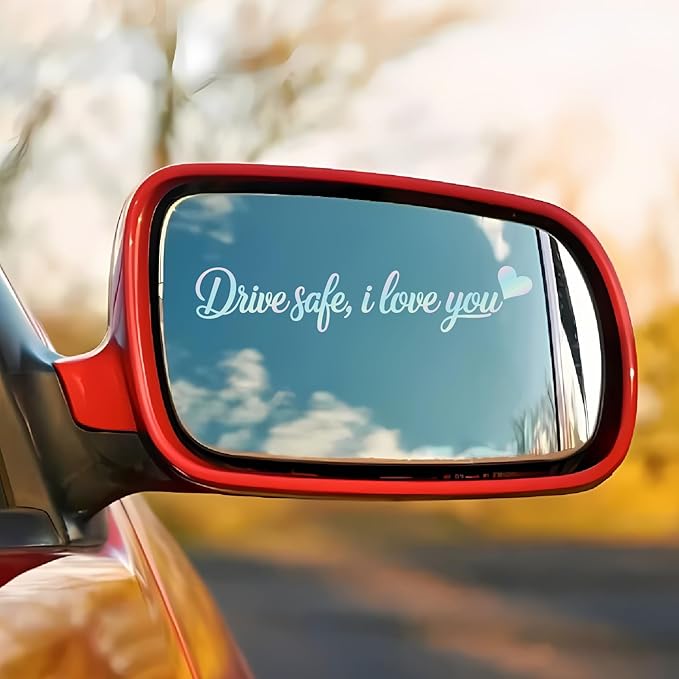 3-Pack I Love You Drive Safe Mirror Sticker — Holographic Heart Rearview Mirror Stickers, Car Mirror Decal Cute Car Accessories & Driving Safety Reminder for Cars, Trucks, SUVs, Laptops
