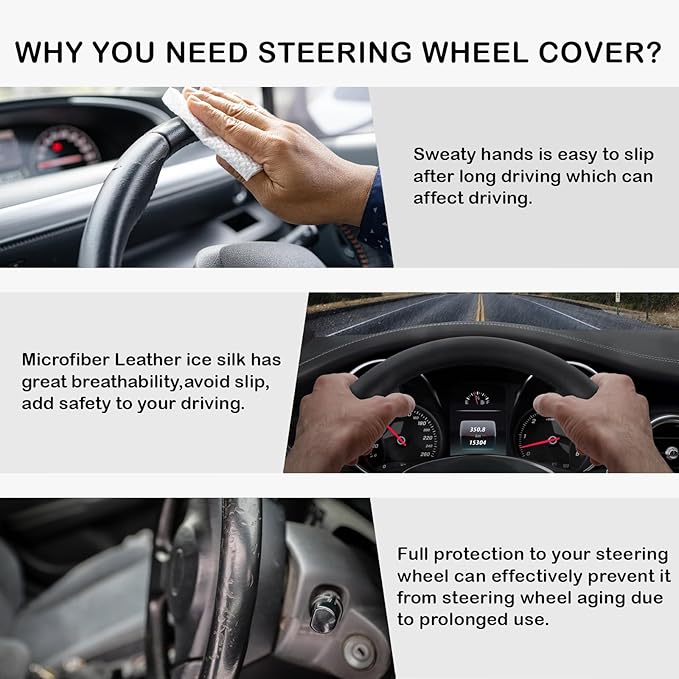 Unique Colorful Hippie Graffiti Steering Wheel Cover for Women Anti-Slip Universal Car Accessories 15 inch Steering Wheel Protector Fit Auto SUV Sedan Vans Trucks