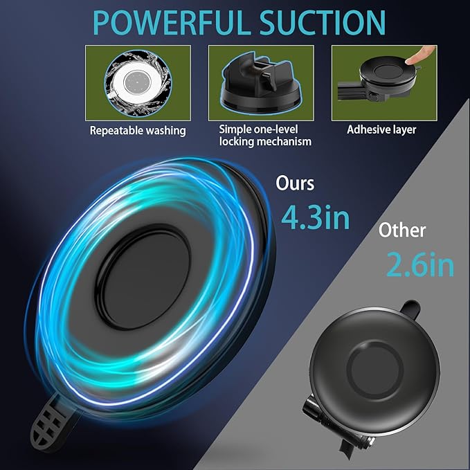 Topsolar Phone Mount for Truck Phone Holder for Truck - Heavy Duty Super Suction Cup, Mobile Device Holder Dashboard Window 16.9 inch Long Arm & Stable, iPhone & Samsung Compatible, Semi Trucker