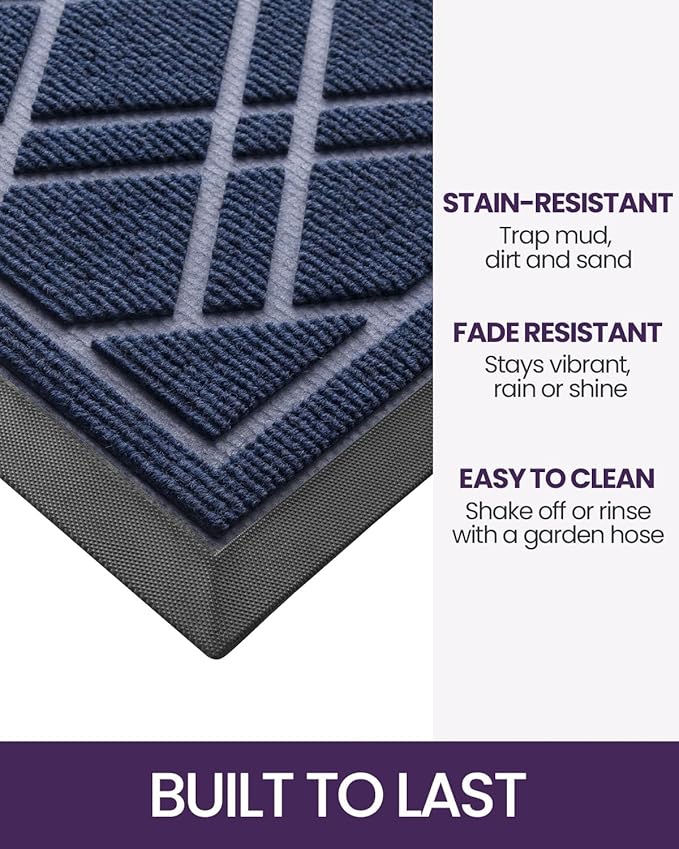 DEXI Front Door Mat Outside Entrance, Rubber Entry Doormat Heavy Duty, Welcome Mats Non Slip for Inside House Floor Entryway Back Doors Exterior Patio, 24x48, Weave Blue