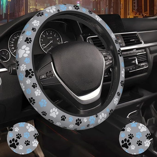 Paw Print Steering Wheel Cover Car Decor for Women