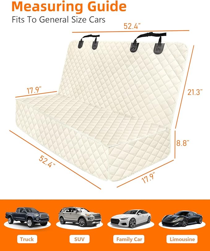 PETICON Waterproof Scratchproof Pet Bench Seat Covers for Cars, Trucks, SUVs, Nonslip Durable Back Seat Cover for Dogs, Washable Backseat Protection, Beige