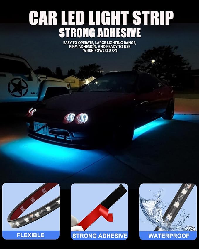 12V Led Light Strip 32CM Waterproof Ice Blue Led Strip Lights for Cars Motorcycles Golf Cart Interior & Exterior Marine Boat 5050 18SMD,Pack of 4