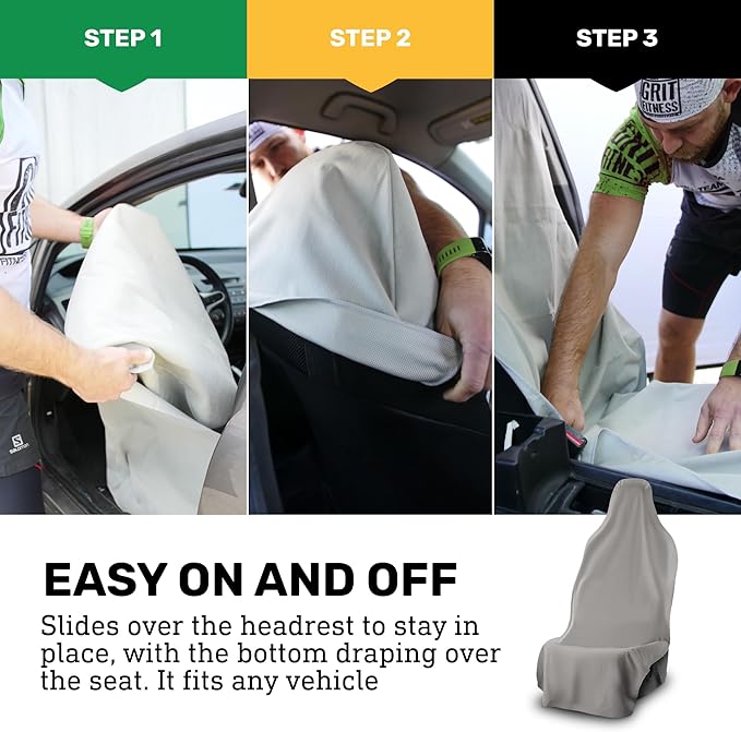 UltraSport Waterproof Towel Car Seat Cover, Universal Fit, Sweatproof & Odor-Resistant Front Seat Protector, Quick-Dry, Machine Washable for Gym, Pets, Travel, Outdoor Adventures, Gray