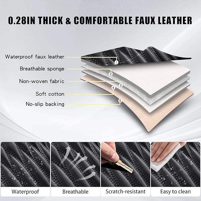 WELLDO Car Seat Covers Full Set, Premium Nappa Leather Seat Covers for Car, Waterproof Car Seat Protector with Lumbar Support, Automotive Seat Covers Universal Fit for Most Cars SUV Truck(Black-w02)