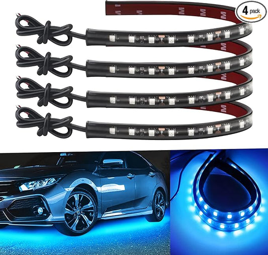 12V Led Light Strip 32CM Waterproof Ice Blue Led Strip Lights for Cars Motorcycles Golf Cart Interior & Exterior Marine Boat 5050 18SMD,Pack of 4