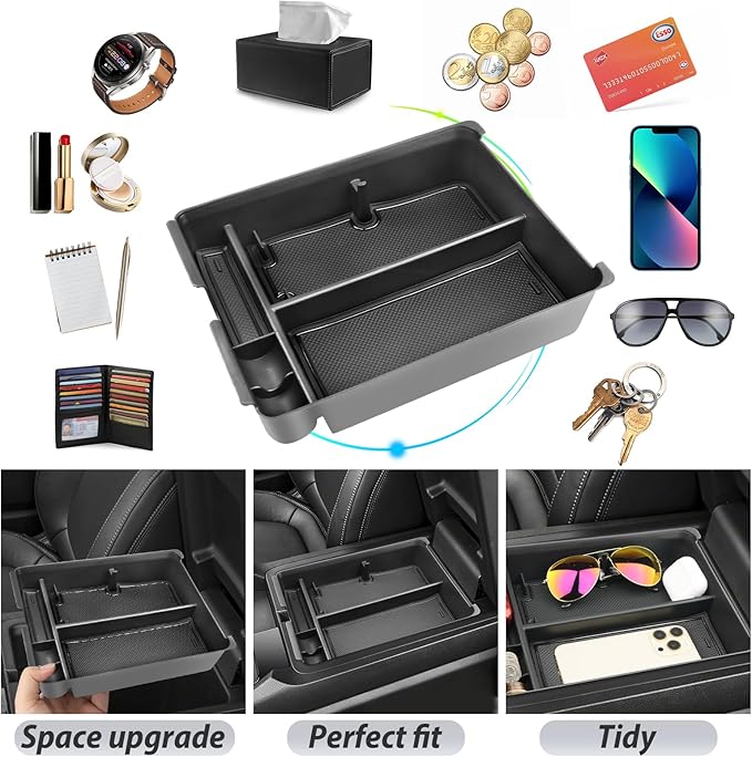 SKTU for 2023 2024 2025 Honda Pilot Center Console Organizer 2023-2025 Pilot/ 2024-2026 Passport Armrest Tray 2025 2026 Passport Console Tray 2024 2025 Pilot Accessories with Sunglasses Holder (Black)