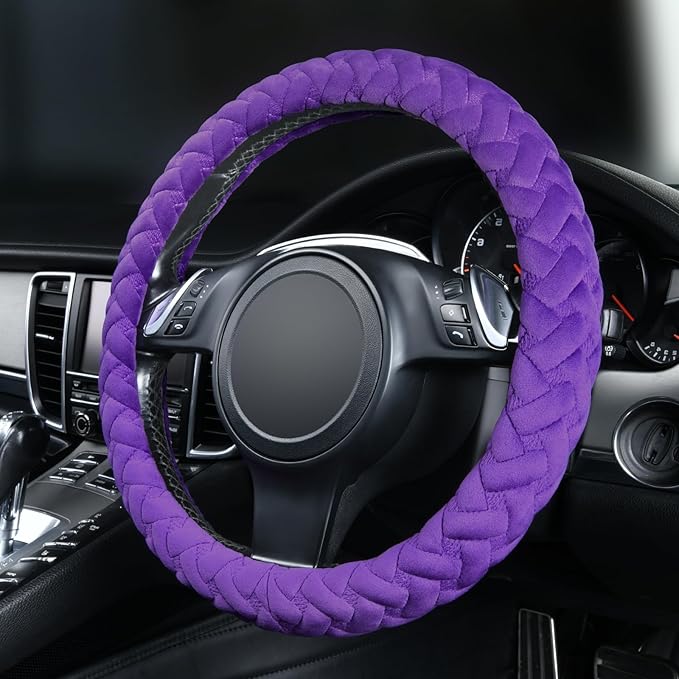 Flying Banner car Steering Wheel Cover Massage Velvet Warm Universal Size 15 inches SUV Truck Anti Slip Odorless Summer Winter (Purple, Velvet Massage)