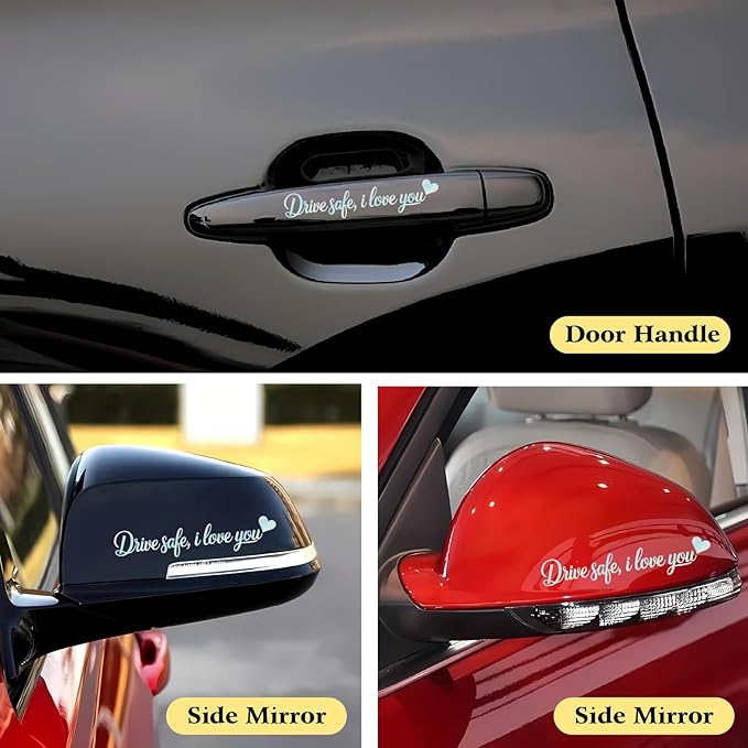 3-Pack I Love You Drive Safe Mirror Sticker — Holographic Heart Rearview Mirror Stickers, Car Mirror Decal Cute Car Accessories & Driving Safety Reminder for Cars, Trucks, SUVs, Laptops