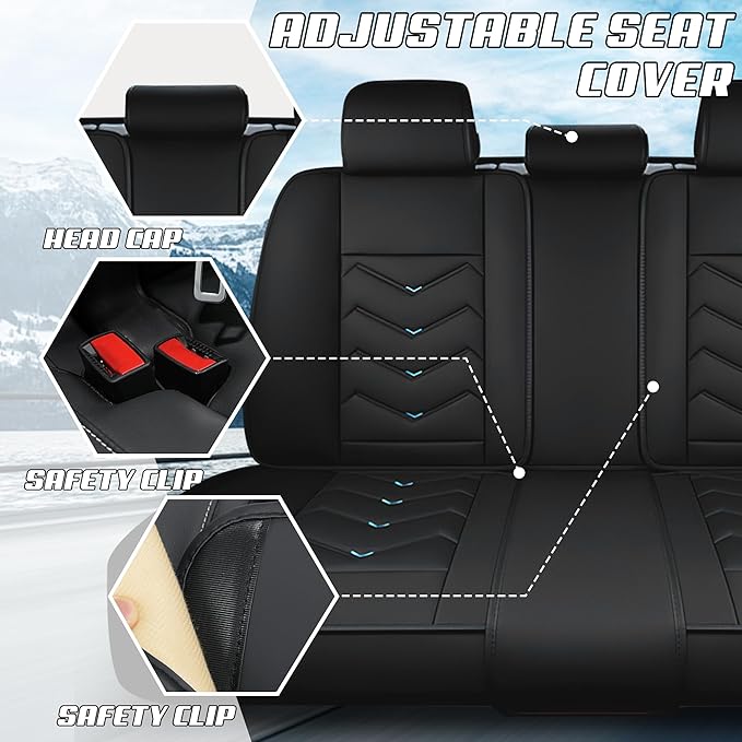 Car Seat Covers Fit for Toyota Camry 2000-2025, Stylish Sport Seat Covers, Waterproof Wear-Resistant Premium Nappa Leather Car Seat Cover.(Full Set with Pillow/Black Blue)