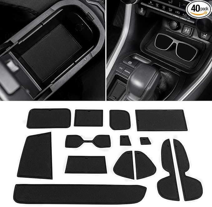 TOPINSTALL Several Colors Liners Compatible with 2019-2025 Toyota RAV4 and 2021-2025 RAV4 Prime, Anti Dust Cup Holder Insert, Premium Center Console Rubber Mat, Door Pocket Pad- 16PCS (Black Trim)